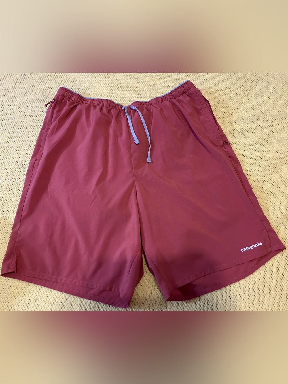 Patagonia Men's Maroon Athletic Shorts with Light Blue Drawstring